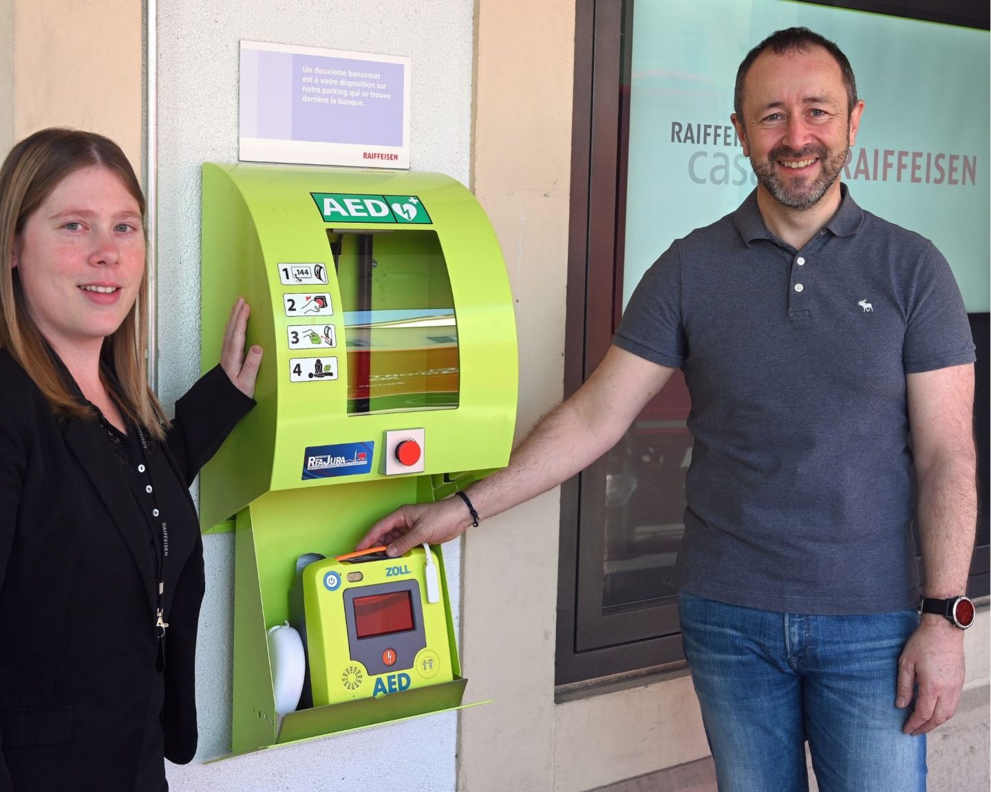 Défibrillateur à la Banque Raiffeisen Ajoie à Porrentruy