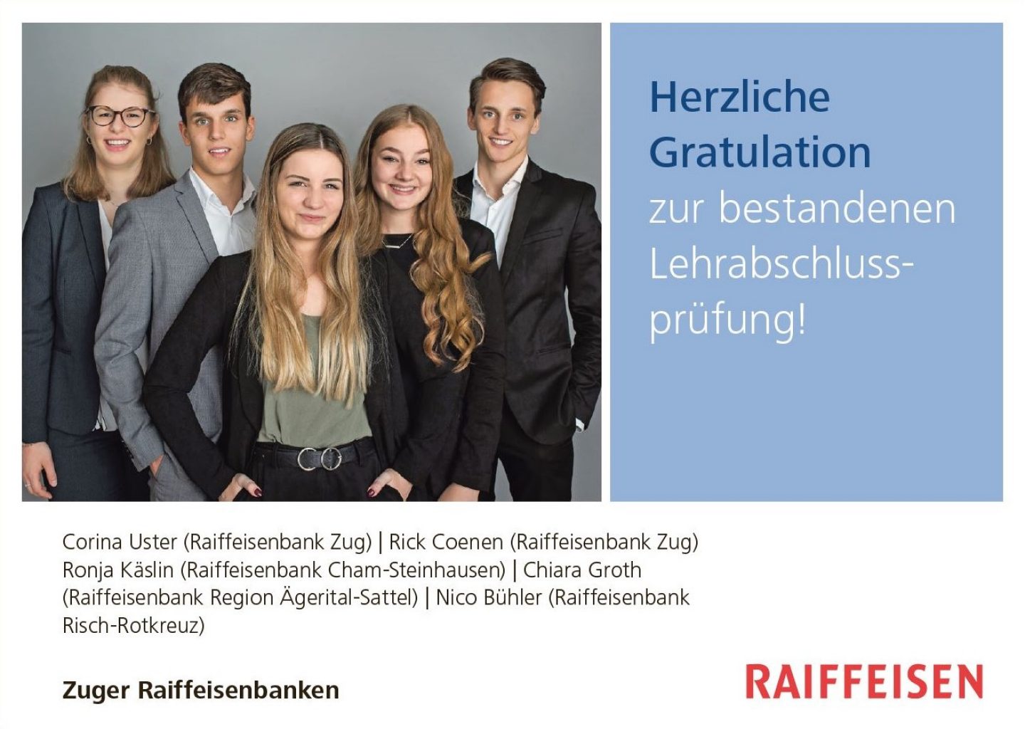 Lernende Zuger Raiffeisenbanken