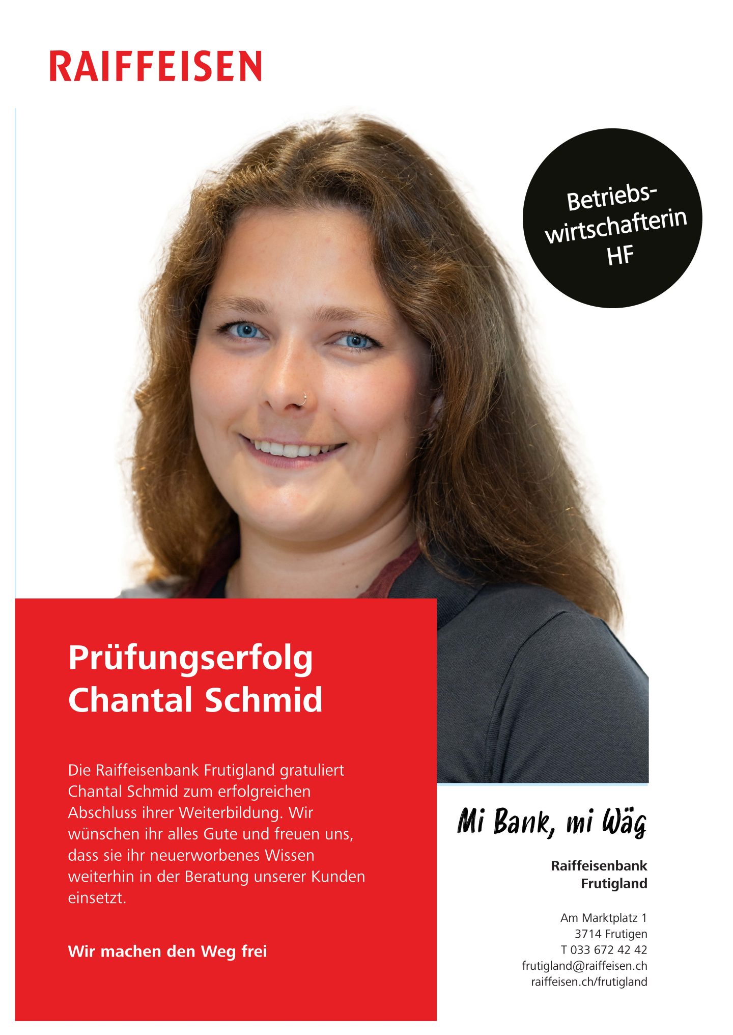 Inserat Prüfungserfolg Chantal Schmid