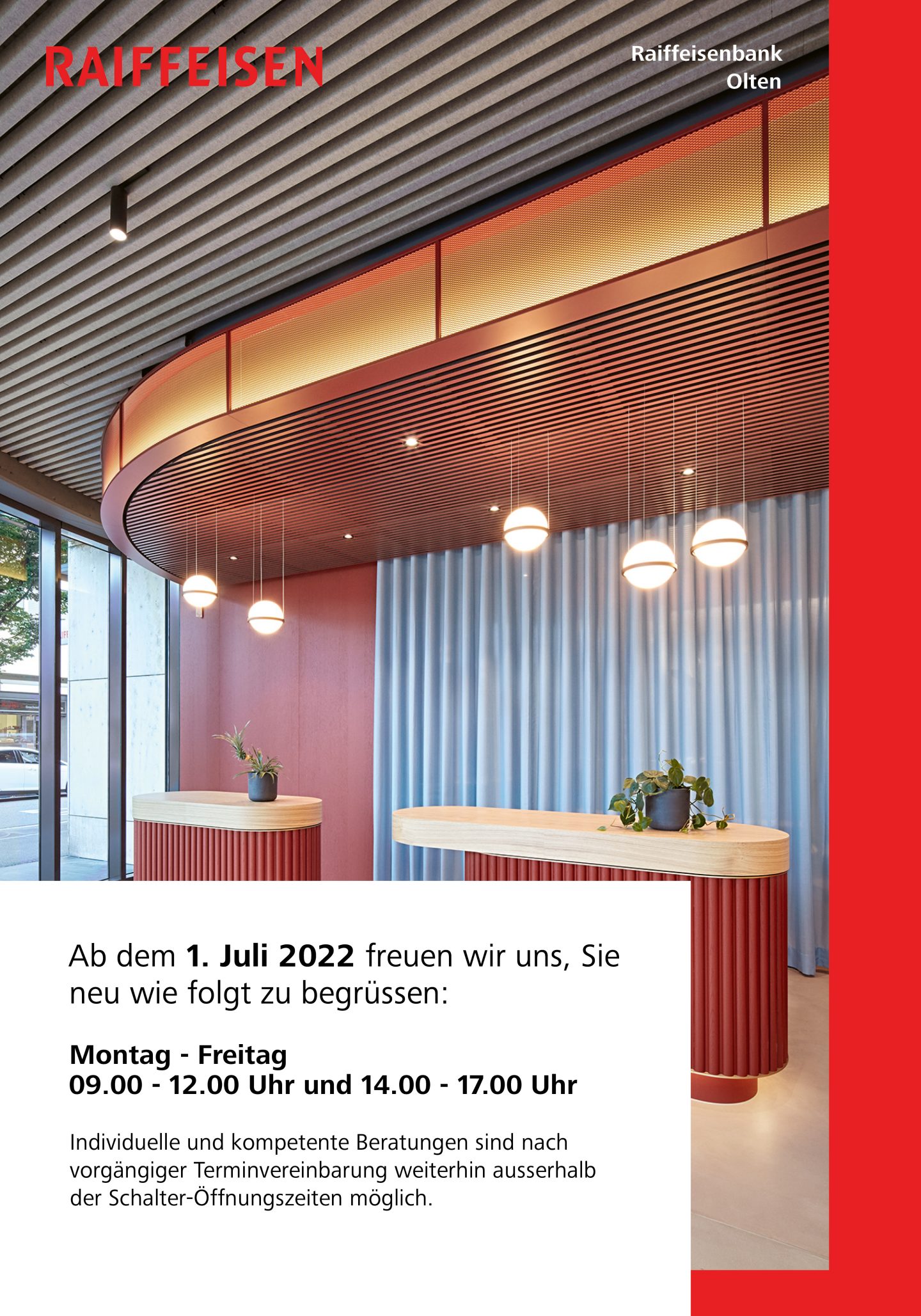 Neue Schalteröffnungszeiten