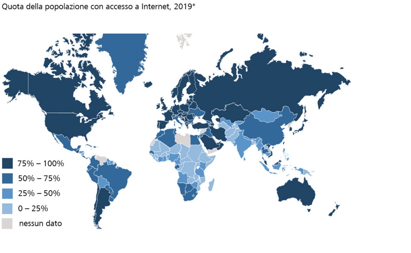 Quota della popolazione con accesso a Internet, 2019*