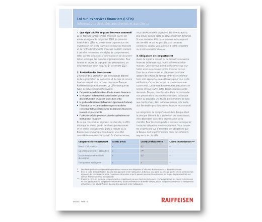 Téléchargement de la brochure «Loi sur les services financiers (LSFin) - Informations destinées aux clientes et aux clients»