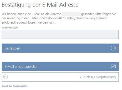 Bestätigung der E-Mail-Adresse nach der Registrierung