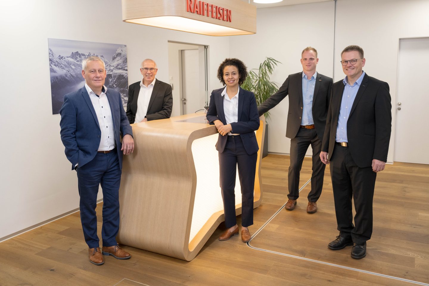 Der Verwaltungsrat im Jubiläumsjahr v.l.n.r.: Rolf Zurfluh, Martin Arnold, Mipaula Elsener, Lukas Mattli, Urs Imholz, Präsident des Verwaltungsrates