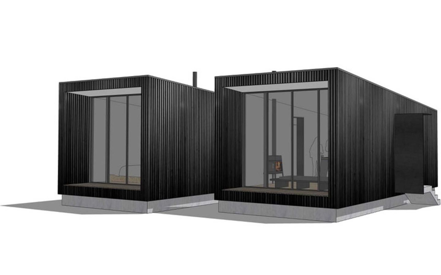 Die Black Cabins sind komplett aus Holz gebaut und bilden eine harmonische Einheit aus verbundenen Einzelräumen.