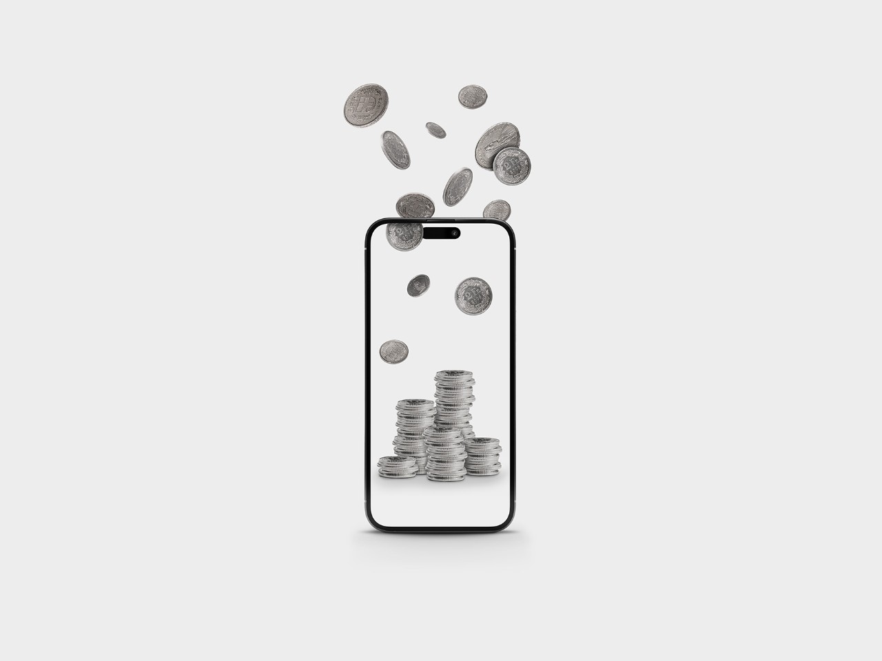Smartphone mit Münzen
